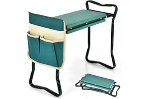 RELAX4LIFE Tabouret de Jardinage Pliable, Agenouilloir de Jardin avec Sacs à Outils, Coussinet Epais en Eve Charge 150kg, Banc de Jardinage Polyvalent, 58x27,5x49cm (Tabouret Plus+| 1 Sac, Vert)