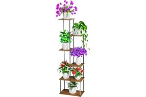 ALTORICO 6 Niveaux Support pour Plantes, 131cm, Étagère pour Plantes en Métal Bois, Porte Plantes D'intérieur pour Plusieurs Plantes, Support Pot de Fleur le Balcon du Jardin, Salon, Bureau, Noir