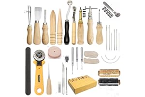 KEREITH Cuciture in pelle cucito a mano utensili 25PIECES kit riparazione cucito fai da te Kit con punteruolo Groover cerato ditale filo per cucire in pelle