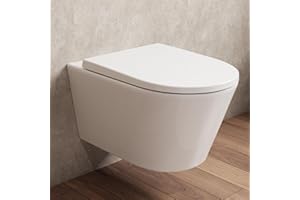 HOROW Wand WC Spülrandlos Toilettenschüssel - Hänge Toiletten mit 360° Einloch Superspin,WC Sitz mit Absenkautomatik, Weiß, 53 cm lang