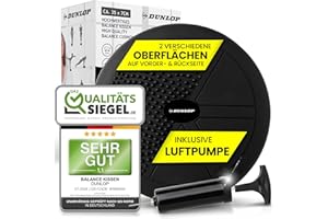 ‎DUNLOP Dunlop Sports Balance Kissen Ball Sitzkissen - für einen stärkeren Rücken in Rekordzeit Premium Balancekissen mit Pumpe 35 x 7 cm orthopädisch über 450 kg belastbar Spezial Noppen, Schwarz