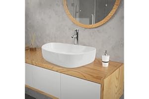 ML-Design Waschbecken aus Keramik in Weiß glänzend 55 x 42 x 14 cm, Oval, Moderne Aufsatzwaschbecken, Design Waschtisch Aufsatz-Waschschale Waschplatz Handwaschbecken, für das Badezimmer/Gäste-WC