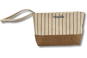 Vico Casa® Pochette mare donna, Borsetta spiaggia con base in iuta e cerniera, Versilia a righe beige/Pochette a mano 19x15x7cm (ZX-15605-G)