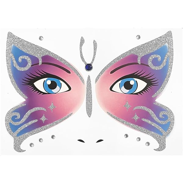 Autocollants Tatouages Papillon Visage - Temporaires Et Brillants - Carnaval/Halloween