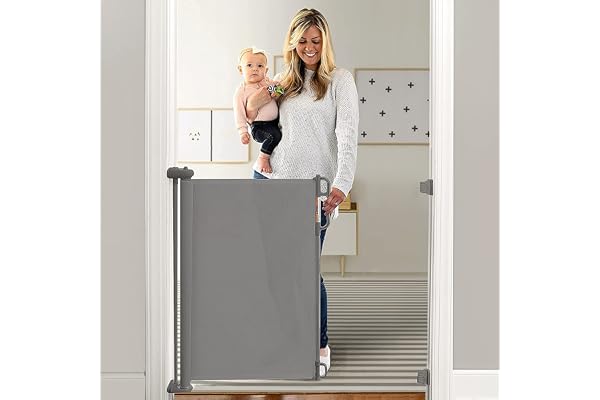 Momcozy Barrière de Sécurité Rétractable pour Bébés (0 à 140 cm), Améliorer Barrière de Securité Escalier, Barrière Sécurité Enfant Relocalisable pour les Escaliers/Portes/Couloirs, Gris