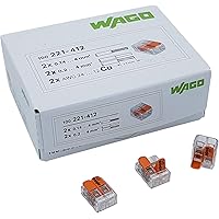 50 Stück Wago Klemmen 221-412 Verbindungsklemme 2 Leiter mit Betätigungshebel 0,2-4 qmm kleine Bauform, transparent