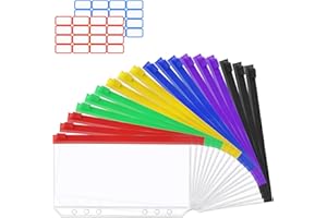 Vicloon Bolsas de Carpeta A6 Plástico, 18 Pcs Carpetas de Plástico de Cremallera Bolsas, con Etiquetas Adhesivas, Impermeables de Hojas Sueltas Translúcidas de 6 Agujeros, para Documentos Cuadernos