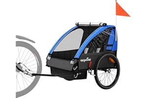 SEPNINE Remorque Vélo Enfant, Remorque Vélo pour Transport 1 ou 2 Enfants, Pliable, avec Sangle à 5 Points, Frein à Main, Facile à Fixer