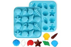 ZYJBD Stampo in Silicone a Tema Marino 2 Pezzi,stampo in silicone fondente conchiglia,Stampo Conchiglie Sirena per Fondente,Cioccolato e Caramelle,Stampo Oceano 3D per Decorazioni Torte,Motivi di Conchiglia