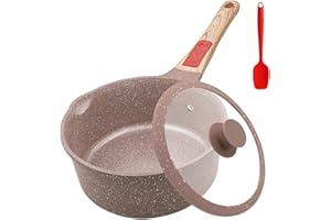 AIKENBBKK Casserole en Céramique 20 cm avec Couvercle, 2.5L Revêtement Anti-adhésif en Céramique Casserole avec Poignée Amovible, Convient pour Tous les Types de Feux, Sans PTFE et PFOA- Marron