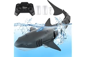 Euakee Requin Telecommandé, 2.4 GHz Requin Bateau Télécommandé Jouet avec Double Hélice et 2 Batterie Rechargeable Simulation RC Requin Jouet de Piscine d'eau Requin Electrique pour Garçons et Filles