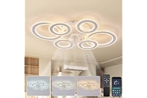 LJX 76cm Ventilatore Da Soffitto Con Luce Design Dc 108W Lampadari Con Ventilatore Moderno Silenzioso Reversibile Dimmerabile Timer Ventola Con Luce Da Soffitto per Soggiorno, Bianco