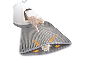 Comzantor 60cm × 90cm Tappetino Lettiera Gatto Doppio Strato, Impermeabile Antiscivolo Lavabile per Gatti a Forma di Nido d'Ape(Grigio)