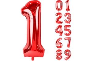 ONEHOUS 40 Inch Red Large Numbers Balloons 1, Number 1 Digit 1 Helium Balloons, Foil Mylar Big Number Balloons for Birthday Party Anniversary Supplies Decorations
