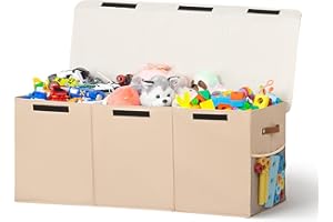 ADEHMDA Large Toy Box, Toy Box Storage with Lid, Collapsible Sturdy Toy Chest Box for Kids, Girls and Boys, Nursery Room and Living Room, 39.5"x13" x16"(Dark Khaki)