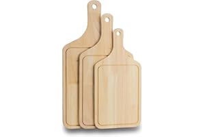 EVINOS Kitchen Wooden Chopping Boards - 3 Piece Set 30cm, 35cm and 45cm Bamboo Chopping Board Set Chop, Cut & Carve Meat, Vegetables, Cheese & Bread, Protects Worktops, Handles for Easy to Hold and H
