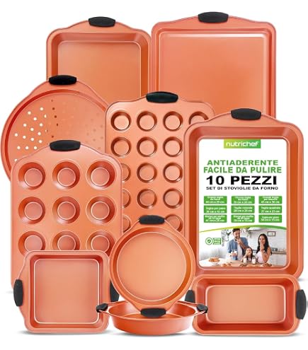 Set da forno – 8 pezzi – Antiaderente professionale Home Bakeware – Set di teglie multidimensionali – Muffin, Pan di pagnotta e altro – Oro