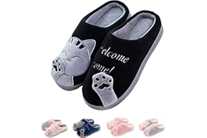 SHAINE Hausschuhe Damen Winter Herren Baumwolle Katze Pantoffeln Warme Plüsch Hausschuhe Unisex Weiche Bequeme rutschfeste Cozy Slippers