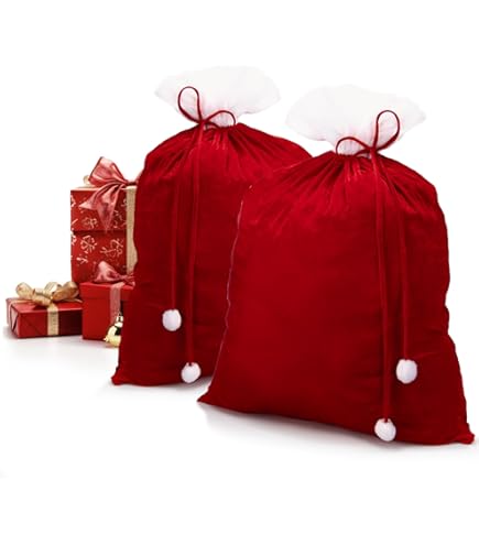 Lot De 2 Grands Sacs De Noël En Velours, Sacs D'emballage