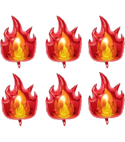 6 Stück Flammen Folienballons XXL – Feuerwehrmann Party Deko, Heliumballons In Rot/Gelb, Riesen Feuer