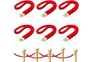 XINLTC Corde de Barrières en Velours Rouge, 6 Pièc - L185 x D3cm - Corde de Barrière Diviseur de Files d'Attente Rouge avec Or Crochets, pour Hôtel Restaurant Cinema Bâtiments Publics Contrôle des Foules