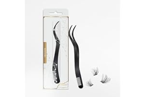 MIFANYO 2 in 1 Lash Tweezer with Comb, Eyelash Extension Tweezers, Precise Eyebrow Tool, Stainless Steel, Black
