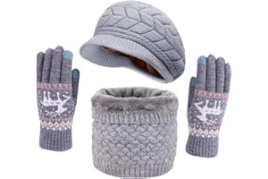ASYBHYY Gorras Invierno con Bufanda y Guantes Táctiles Antideslizante 3 en 1 de Punto Sombreros Slouchy Calentar Gorro con Forro Polar para Mujeres y Hombres