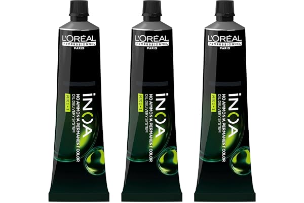 L'OREAL PROFESSIONNEL - Coloration D'Oxydation Permanente - Couvre 100% Des Cheveux Blancs - +48% De Brillance - Formule Végane - Sans Ammoniaque - iNOA Fondamentale : Blond Foncé Profond 6 - 3x60ml