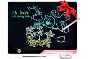 DCV 16 Inch LCD Drawing Board, Rechargeable Colorful Drawing Tablet, Reusable Writing Board with Lock&Delete Function, Doodle Scribbler Pad Educational Toys for Kids Age 2-9 Year Old Girls Boys- Pink