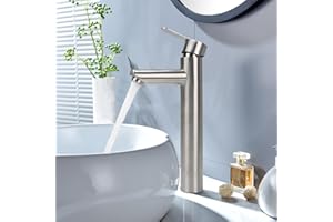 Minnhua Grifo Lavabo Alto Grifo de Baño Monomando Grifo Baño Grifo Lavabo Grifo de Lavabo Alto Grifo Mezclador Baño de Acero Inoxidable Control de Agua Fría Y Caliente(Caño Alto 200mm)