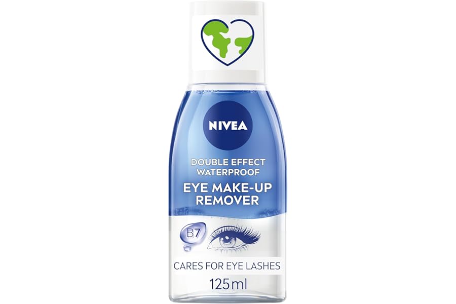 NIVEA Double Effect Waterproof Eye Make-Up Remover (125ml), Daily Use Face Cleanser for Make-Up and Mascara with Cornflower Extract and Biotin