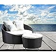 BRISHI Outdoor/Pool Side/Garden/Balcony/Porch/Backyard/Terrace/Patio/Beach/Sofa Sunbed Wicker and Rattan Daybed (Black-White)