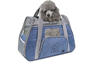 PETCUTE Trasportino per Cani e Gatti, Trasportino Cane per Gatto Portabile e Traspirante, Borsa Gatto Oxford Morbido con Guinzaglio Interno di Sicurezza, Tappetino Rimovibile Fino a 8kg Blu