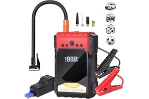 blayram Booster Batterie Voiture avec Compresseur,2000A Booster Batterie Moto/Auto (Jusqu’à 8,5L Gaz ou 7,0 L Diesel) 12V Demarreur Batterie Voiture avec Gonfleur 150 PSI,Grand Écran LED,Lamp LED