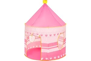 Baroni Toys Tienda de Juego Rosa con Coronas para Niños de 3 4 5 6 7 Años, Bolsa de Transporte, Tienda de Juguete para Interior y Exterior, Casa de Juegos para Niños, Juguetes para Niñas, 105x135 cm