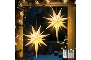 ‎LUXSPIRE Luxspire Papiersterne zum Aufhängen, 45cm Papiersterne Weihnachten mit Lichterkette Fernbedienung, 2 Pack faltbare Papierstern mit Beleuchtung für Weihnachten Urlaub, Bethlehemstern