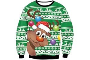 N \ A 3D Pull Moche Noel Rigolo Femme Pull Père Noël Renne Homme Drole Pull de Noel Femmes Ugly Christmas Jumper Pull de Noel Cerf Moches Pullover Moche Sweat Shirt Noel Sweatshirt Couple Grande Taille
