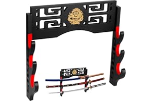 Alyoen 3-Tier Sword Display Katana Wall Mount, Samurai Sword Katana Holder Stand with Velvet Padded Hook & Dragon Pattern, Sword Rack for Wakizashi Lightsaber Samurai