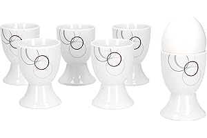 Van Well Palazzo Lot de 6 coquetiers en porcelaine blanche avec cercles décoratifs Gris/rouge foncé 4,8 cm
