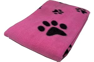 HTUK Puppy Blanket Pet Blankets Dog Cat Fleece Pet Sleep Mat Pad Bed Cover With Paw Print Soft Warm Blanket For Animals Blue Pink Black Beige 73cmx70cm (1X PINK)