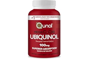 Qunol Mega Ubiquinol CoQ10 100mg, Superior Absorption, Patented Water and Fat Soluble Natural Supplement Form of C0Q10, Antioxidant for Heart Health, 60 Count Softgels
