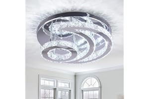 CXGLEAMING 15.7" Modern Crystal Chandelier Ceiling Lights Living Room LED Light Fittings Ceilings Flush Mount Pendant Lamp for Bedrrom Kitchen Hallway,Moon Shaped Cool White(6500K)