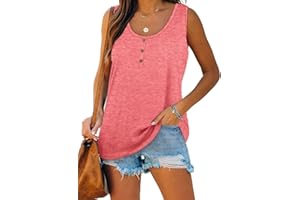 Kapoohott Damen Tops Sommer Ärmellos Tank Tops Elegant Oberteile Freizeit Lose Einfarbig Tunika Shirts mit Tasten