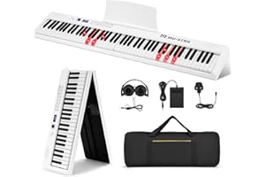 MUSTAR 88 Tasten Faltbares Klavier mit Beleuchteter Tasten, Halbgewichtige Digital Piano, Tragbares E-piano mit Bluetooth, MIDI, Sustain Pedal, Kopfhörer für Anfänger, Weiß