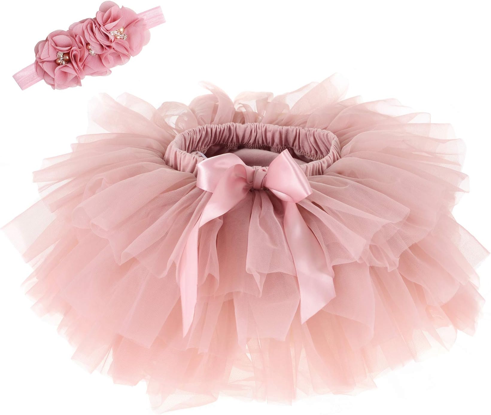 elamccorBaby Girls Tutu Skirt Headband Set Toddler Ruffle Tulle Diaper Covers 6-24 Months