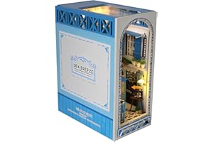 JOKAPY Book Nook Kit, casa de muñecas en miniatura de madera, sujetalibros de arte con muebles y luz LED, casa en miniatura para construir, rompecabezas 3D de madera para regalos, decoración del hogar (Mar)