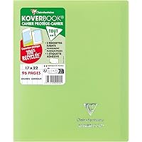 Clairefontaine 951413C Un Cahier Agrafé Koverbook Vert - 17x22 cm - 96 Pages Grands Carreaux - Papier Blanc 90 g - Couverture