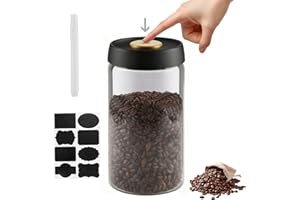 Zosenyer Bote hermetico para cafe en grano 1,2 L, recipiente de vidrio con tapa negra y boton dorado de vacio, tarro para conservar aroma, te, frutos secos y mas