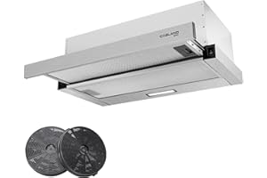 ‎GASLAND Gasland Chef IR60SP Flachschirmhaube Dunstabzugshaube 60cm Umluft, Leise Dunstabzugshauben Abluft 300 m³/h Aktivkohlefilter, 2 Stufen Einbau Flach Unterbauhaube abzugshaube mit Filter Edelstahl Silber