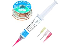 KELLYSHUN Sn42 Bi58 Pasta Saldante Senza Piombo,138℃ Pasta Saldante Stagno 30g (1 Pezzo),Treccia Dissaldante 2,5MM/3M (1 Pezzo),per Saldature di Telefoni/SMT/BGA/PCB,Ecc. Riparazione Elettronica